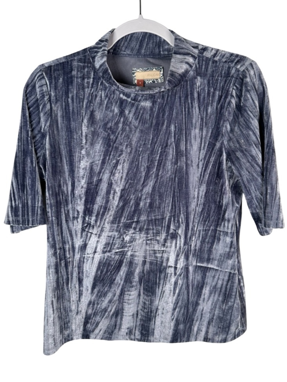 Anthropologie Pilcro Slate Blue Crushed Velveteen Mock Neck Top Size Medium NWT